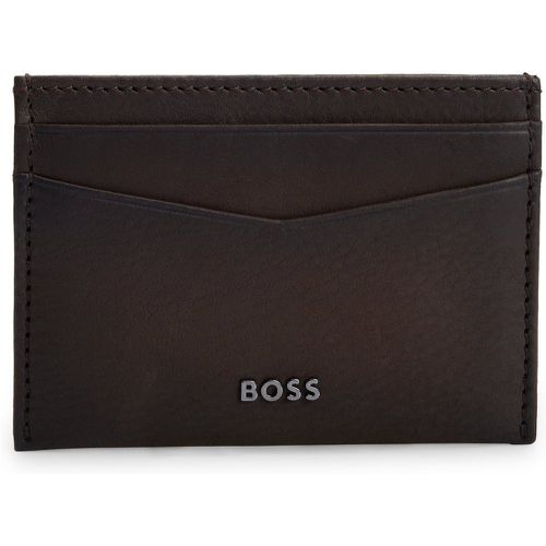 Porte-cartes en cuir grainé orné du logo - Boss - Modalova