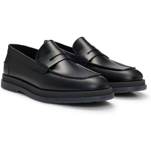 Mocassins en cuir brossé avec semelle en gomme - HUGO - Modalova