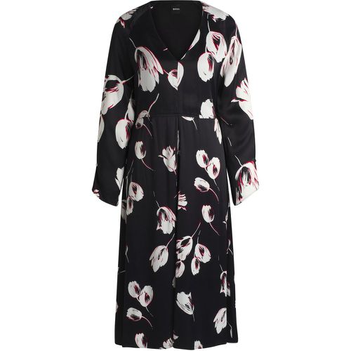 Robe en satin à col V et imprimé tulipe - Boss - Modalova