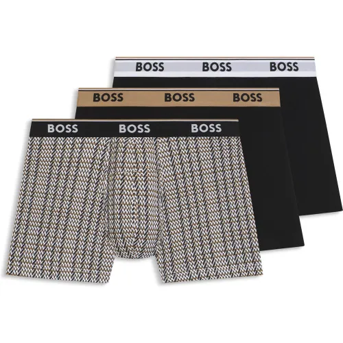 Lot de trois boxers longs en coton stretch avec logos - Boss - Modalova