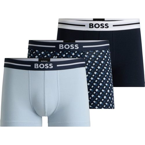 Lot de trois boxers courts en coton stretch uni et à monogramme - Boss - Modalova