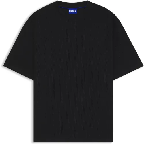 T-shirt en jersey de coton avec patch logoté bleu - HUGO - Modalova