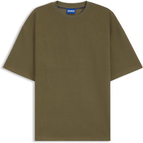 T-shirt en jersey de coton avec patch logoté bleu - HUGO - Modalova