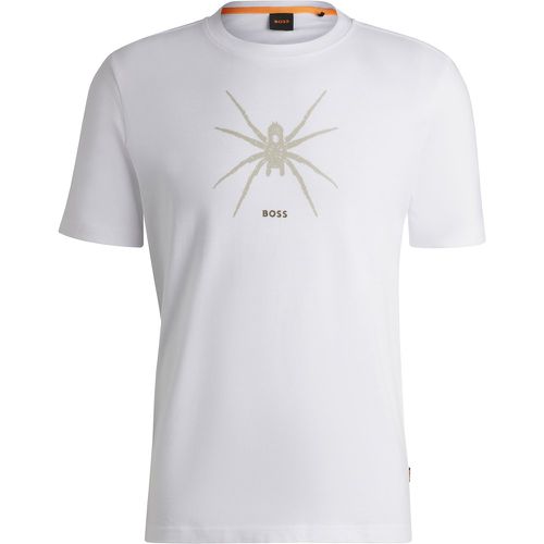 T-shirt à col rond en coton avec imprimé de la saison - Boss - Modalova