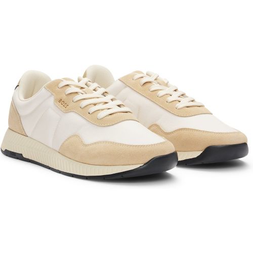 Baskets en mélange de matières avec détails en cuir suédé - Boss - Modalova