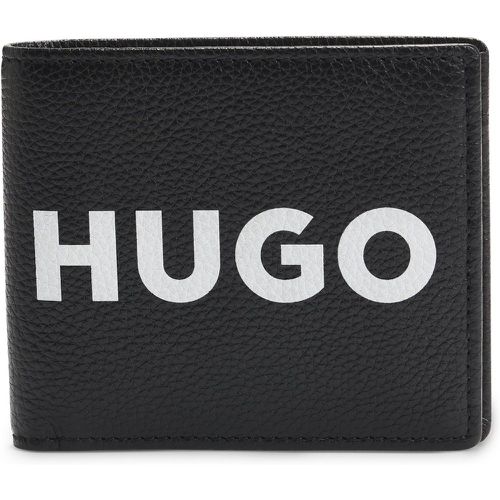 Portefeuille en cuir grainé à logo contrastant - HUGO - Modalova