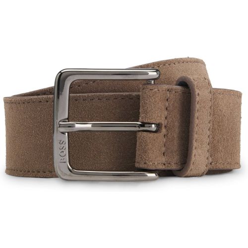 Ceinture en cuir suédé avec boucle argentée à logo gravé - Boss - Modalova