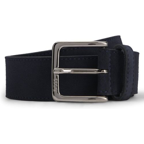 Ceinture en cuir suédé avec boucle argentée à logo gravé - Boss - Modalova