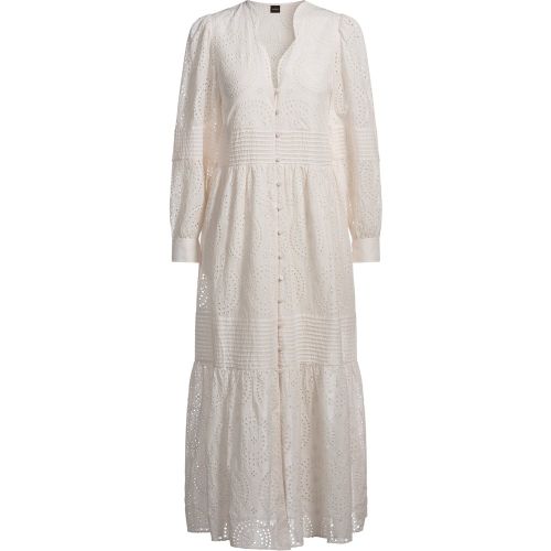 Robe plissée en coton avec broderie anglaise - Boss - Modalova