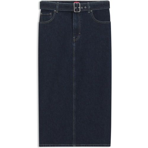 Jupe mi-longue en denim avec ceinture à boucle - HUGO - Modalova