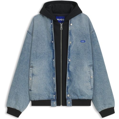 Veste en denim avec empiècement en jersey à capuche - HUGO - Modalova