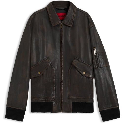 Veste Regular en cuir traité - HUGO - Modalova