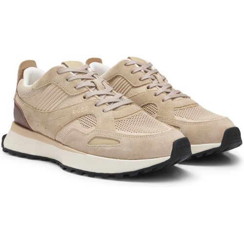 Baskets avec finitions en maille et cuir bruni - Boss - Modalova