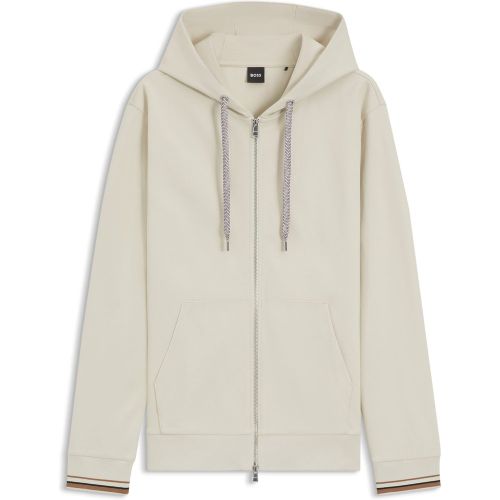 Sweat à capuche zippé en coton mélangé avec cordon de serrage à motif - Boss - Modalova
