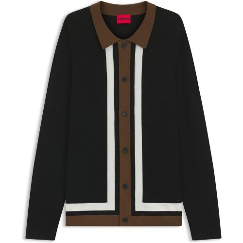 Pull boutonné à rayures contrastantes - HUGO - Modalova