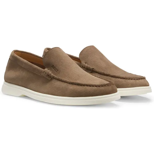 Mocassins en cuir suédé avec semelle extérieure contrastante - Boss - Modalova