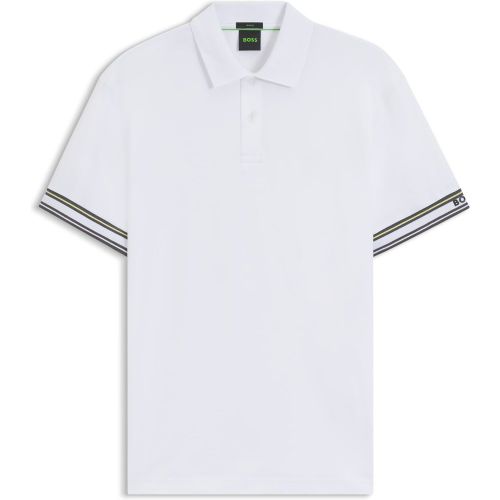 Polo Slim en coton avec bas de manches à rayures - Boss - Modalova