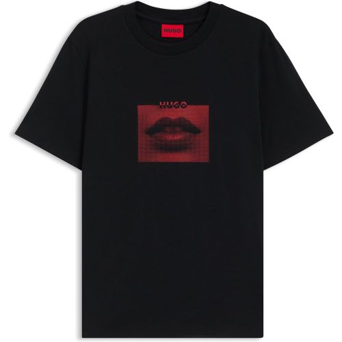 T-shirt en jersey de coton à motif lèvres - HUGO - Modalova