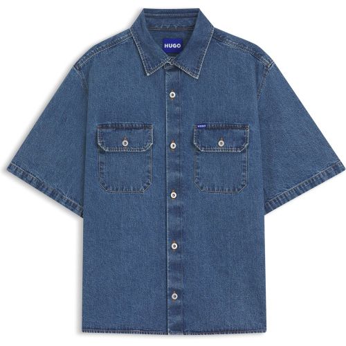 Chemise Oversize en jean bleu avec surpiqûres contrastantes - HUGO - Modalova