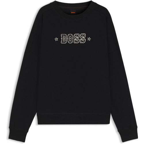 Sweat en molleton de coton à détail logoté - Boss - Modalova