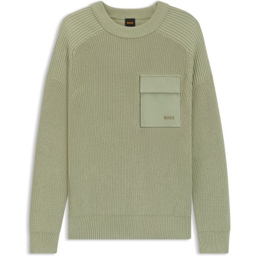 Pull en coton côtelé avec poche contrastante - Boss - Modalova