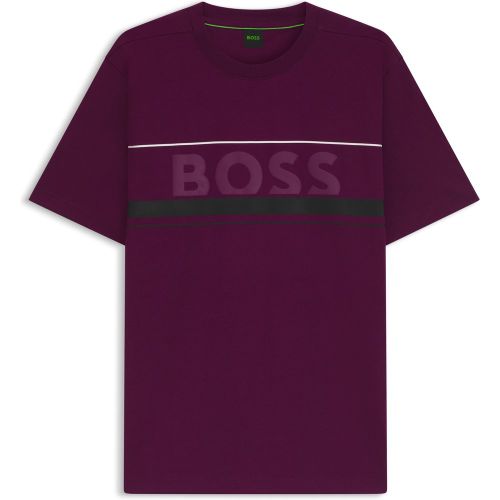 T-shirt en jersey de coton avec logo et rayures - Boss - Modalova