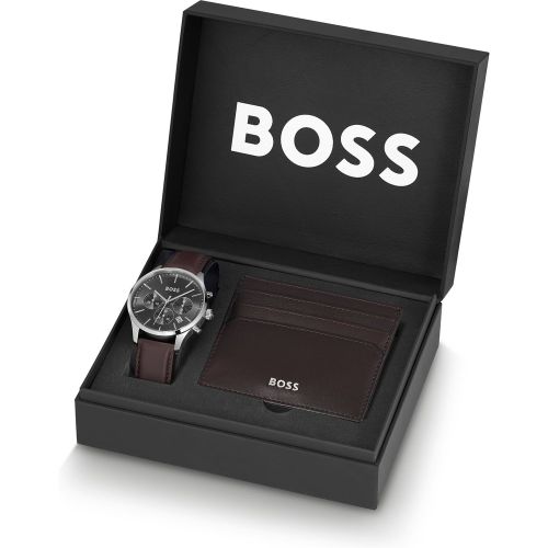 Coffret cadeau avec montre chronographe et porte-cartes en cuir - Boss - Modalova