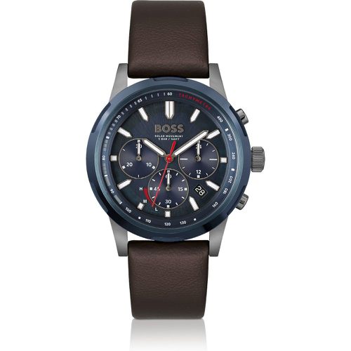 Montre chronographe à cadran bleu et bracelet en cuir marron - Boss - Modalova