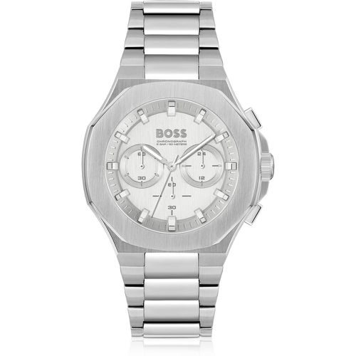 Montre chronographe en métal à brossage vertical avec bracelet fuselé à maillons - Boss - Modalova