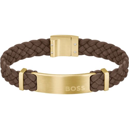 Bracelet tressé en cuir suédé avec plaquette logo - Boss - Modalova