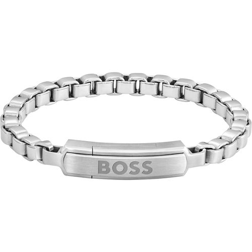 Bracelet chaîne argenté à maillons cubes avec fermoir logoté - Boss - Modalova