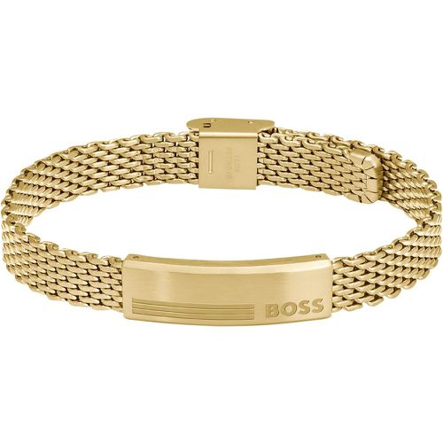 Bracelet chaîne milanaise dorée avec plaquette logotée - Boss - Modalova