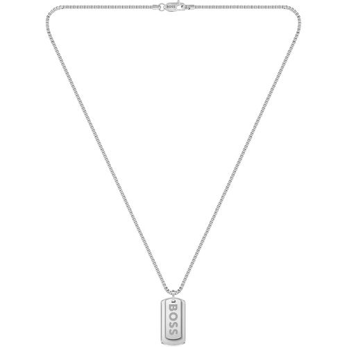 Collier argenté avec pendentif à double étiquette logotée - Boss - Modalova