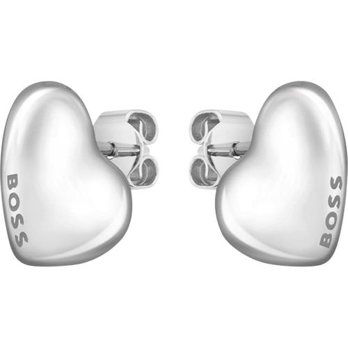 Boucles d’oreilles argentées en forme de cœur avec logos - Boss - Modalova