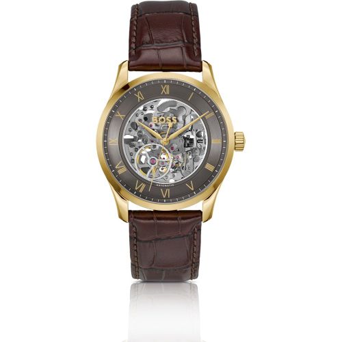 Montre automatique dorée à cadran squelette - Boss - Modalova