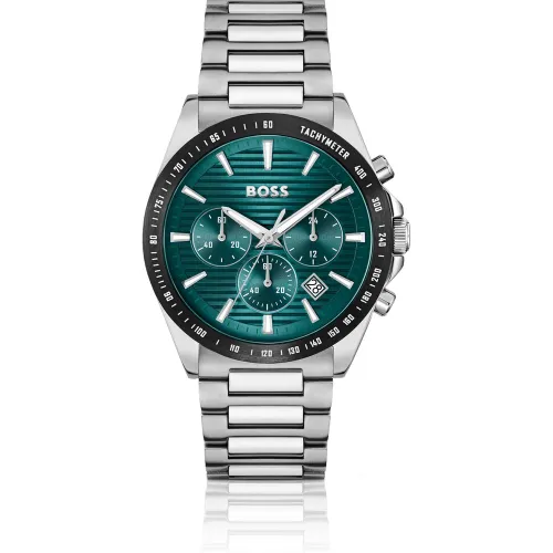 Montre chronographe avec cadran vert rainuré et bracelet à maillons - Boss - Modalova
