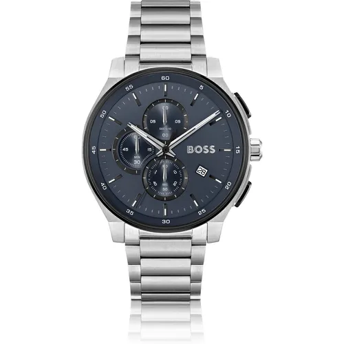 Montre chronographe en acier inoxydable à cadran bleu mat - Boss - Modalova