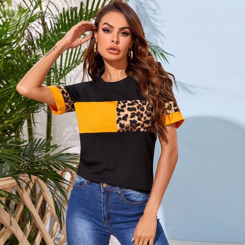 T-shirt avec blocs de couleurs à imprimé léopard - SHEIN - Modalova
