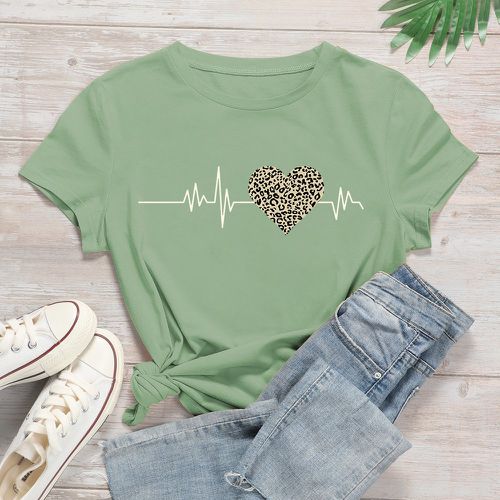 T-shirt à imprimé léopard et cœur - SHEIN - Modalova