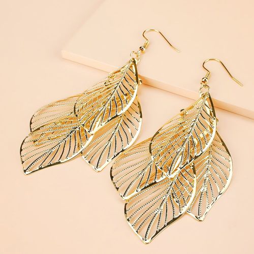 Pendants d'oreilles design feuille métallique - SHEIN - Modalova