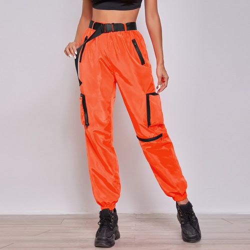 Pantalon de jogging ceinturé fluo avec zip - SHEIN - Modalova