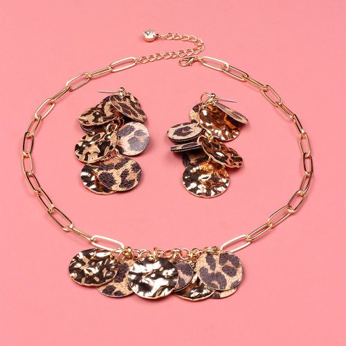 Collier avec pendentif rond et motif léopard & Boucles d'oreilles - SHEIN - Modalova