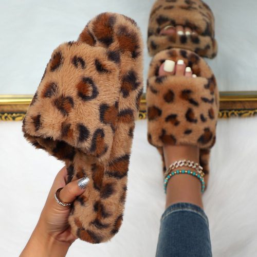 Pantoufles en tissu duveteux léopard - SHEIN - Modalova