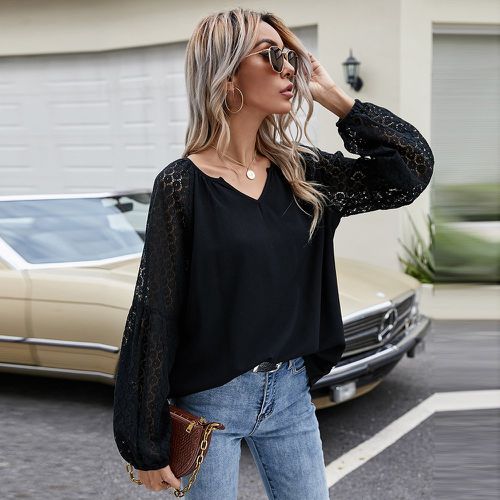 Blouse avec dentelle et manches raglan - SHEIN - Modalova