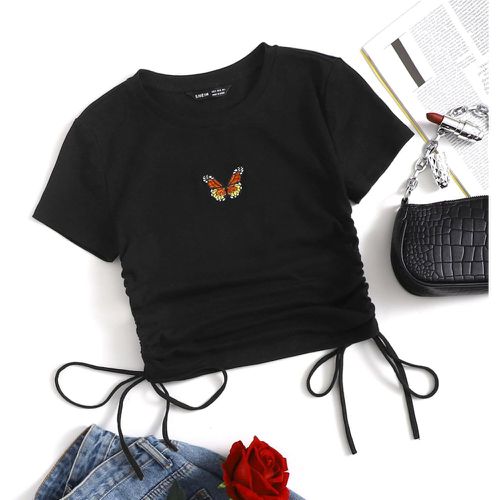 T-shirt avec broderie papillon et cordon - SHEIN - Modalova
