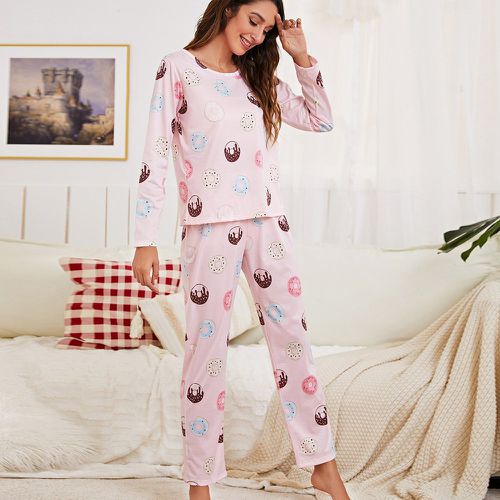 Ensemble de pyjama avec motif donut et masque de sommeil assorti - SHEIN - Modalova