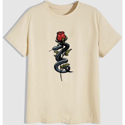 T-shirt avec imprimé rose et serpent - SHEIN - Modalova