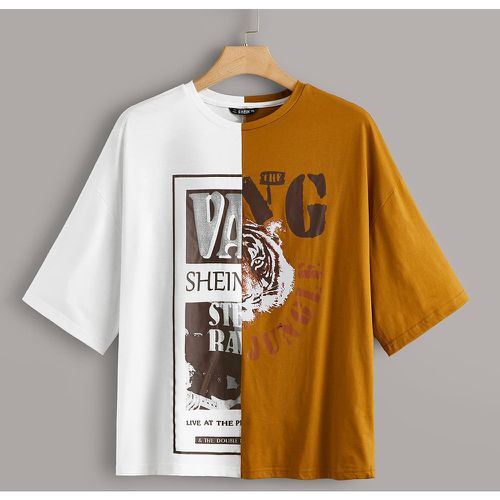 T-shirt bicolore à lettres et tigre - SHEIN - Modalova