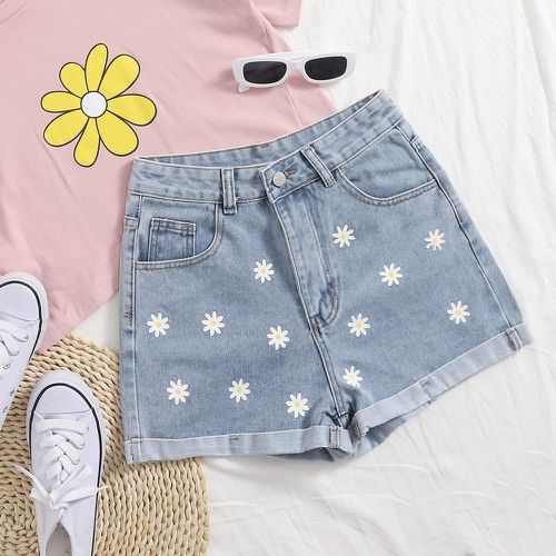 Short en jean avec imprimé fleur - SHEIN - Modalova