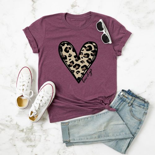 T-shirt avec imprimé cœur et léopard - SHEIN - Modalova